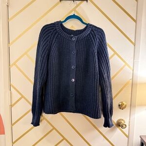 Navy Chunky Knit Cardigan Sweater with Buttons